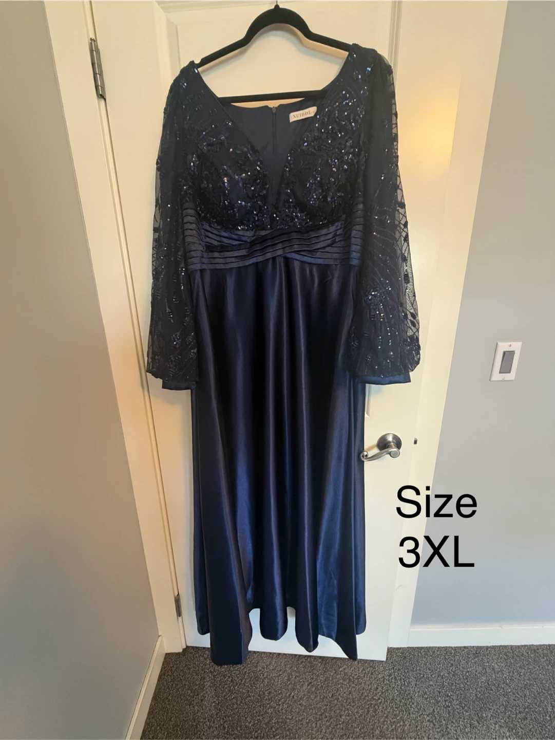 Navy Blue Sequined Evening Gown