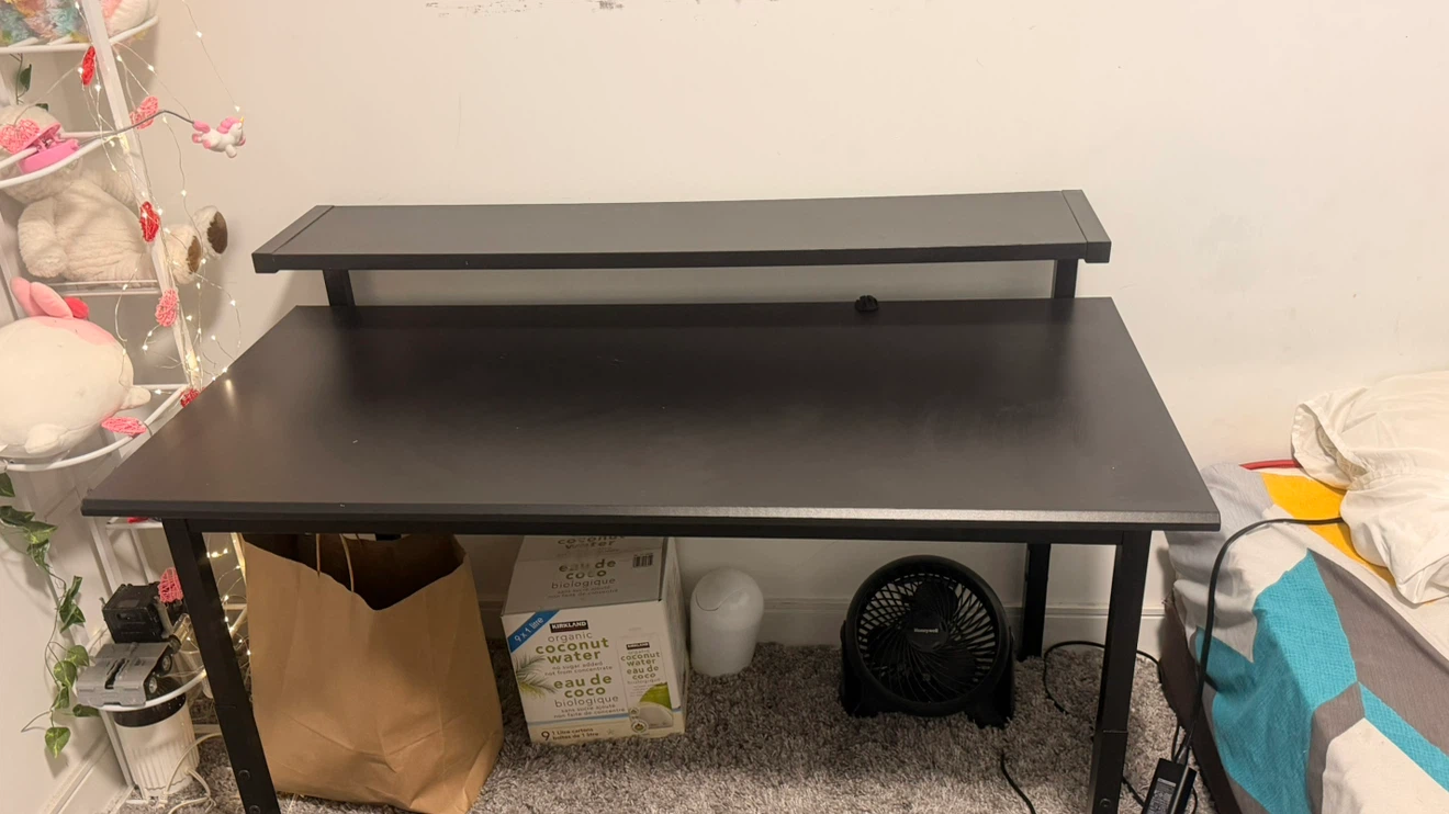 Black Gaming Desk with Monitor Stand and PC Mount