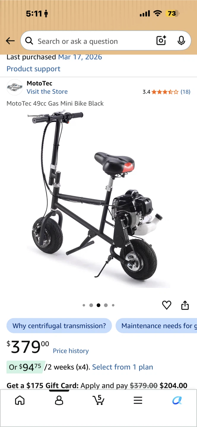 MotoTec 49cc Gas Mini Bike Black - photo 2