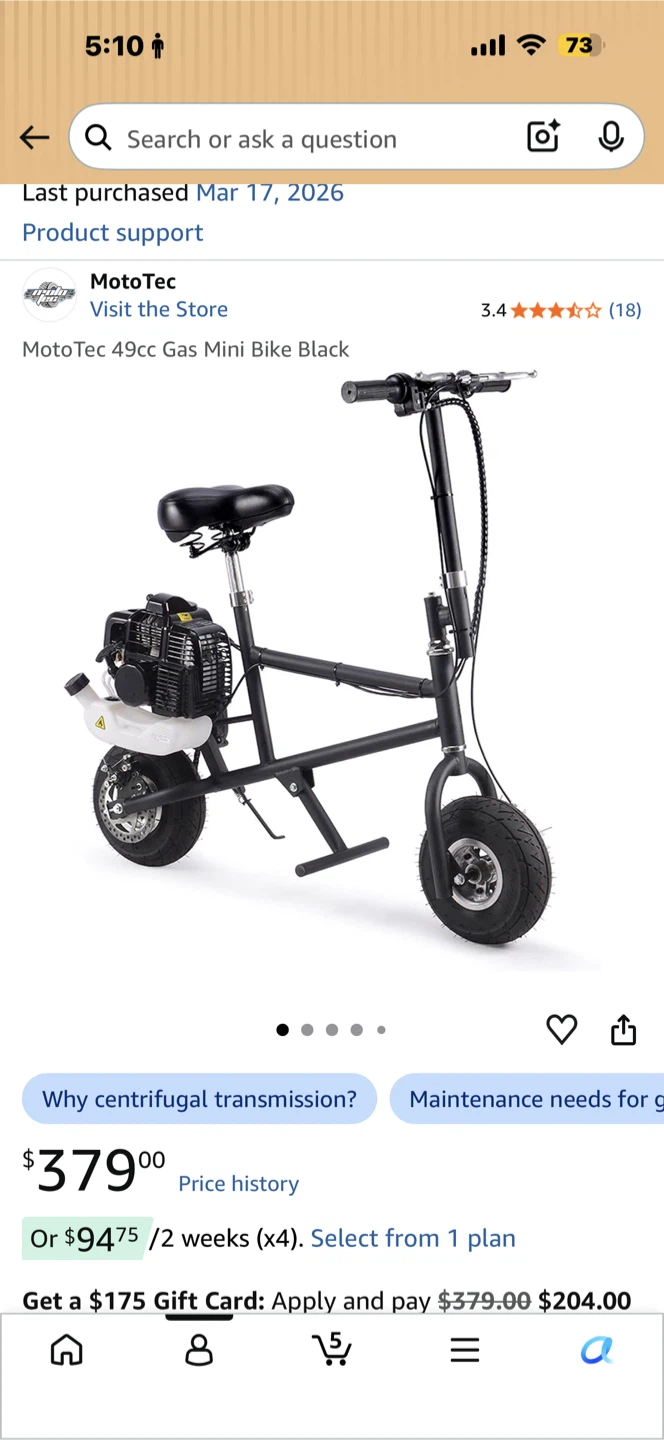 MotoTec 49cc Gas Mini Bike Black - photo 3