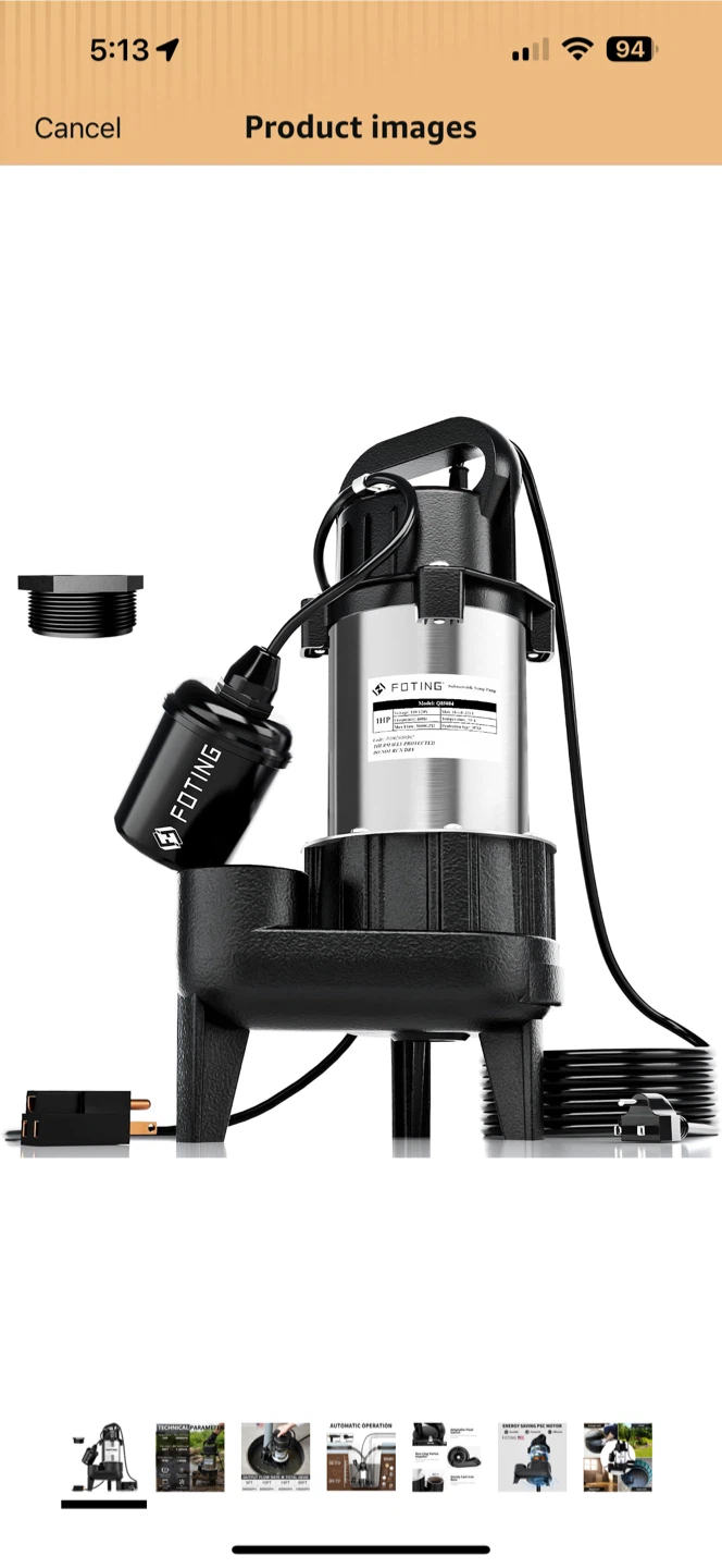 FOTING 1HP Submersible Sump Pump