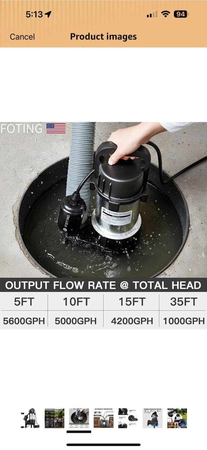FOTING 1HP Submersible Sump Pump - photo 5
