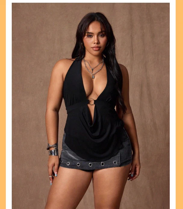 SHEIN Black Halter Neck Top 2XL