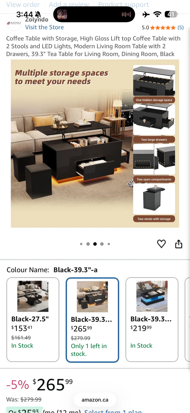 Zolyndo Lift-Top Coffee Table with 2 Stools