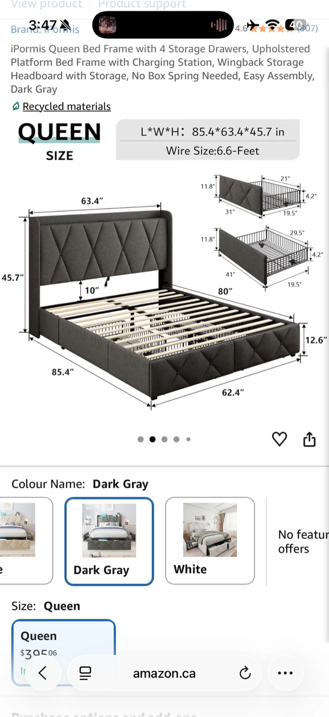iPormis Queen Bed Frame with 4 Storage Drawers