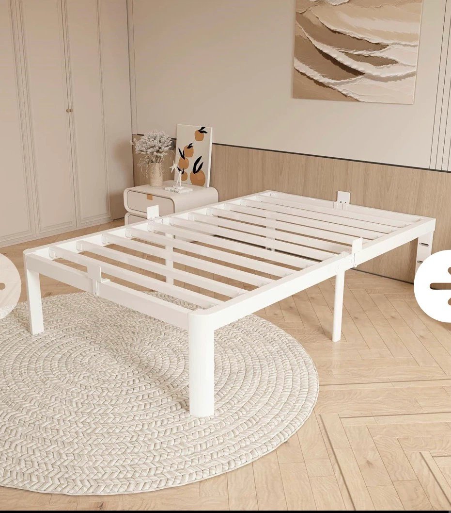 14” White Twin Metal Bed Frame - Heavy Duty