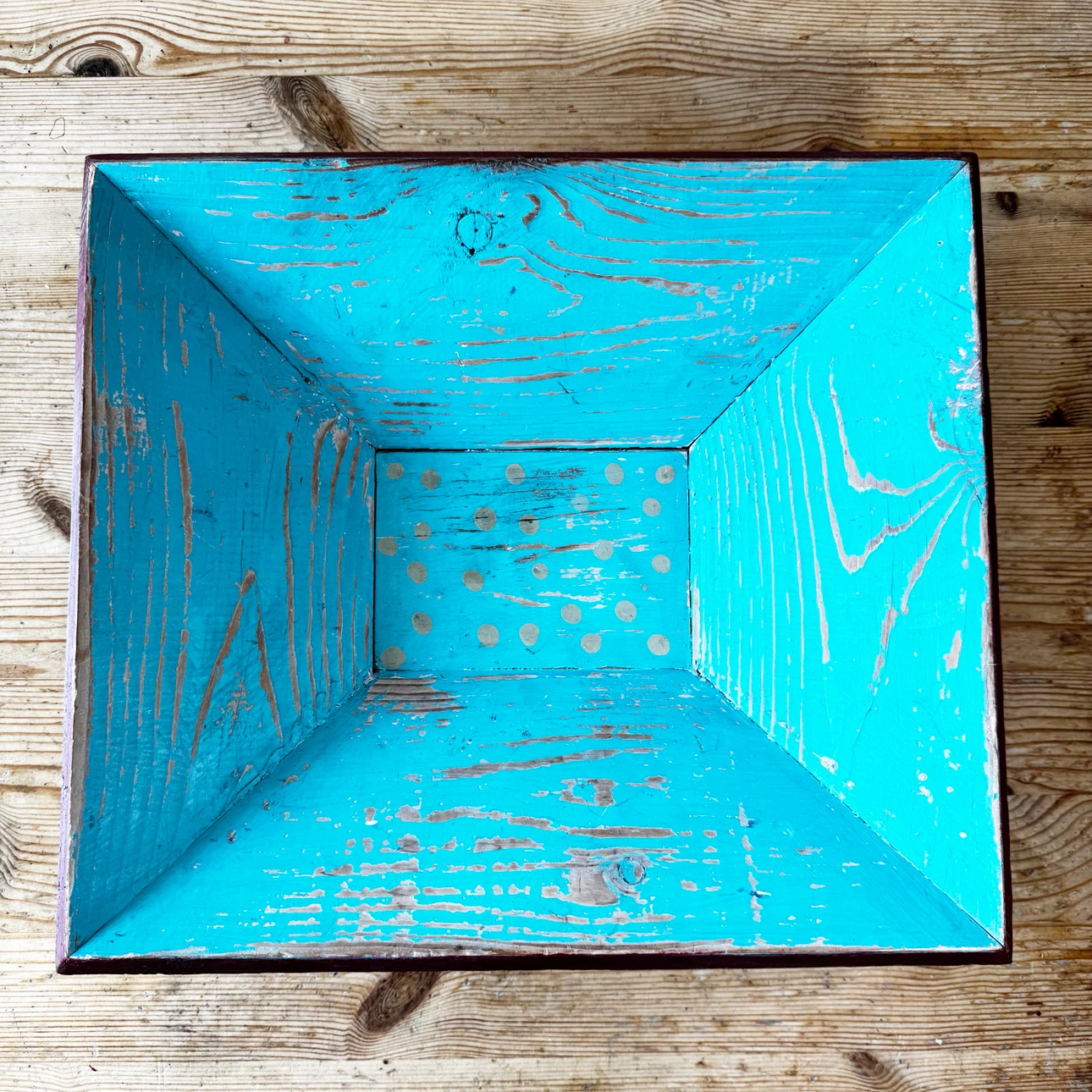 Folk art distressed red & turquoise bowl - photo 3