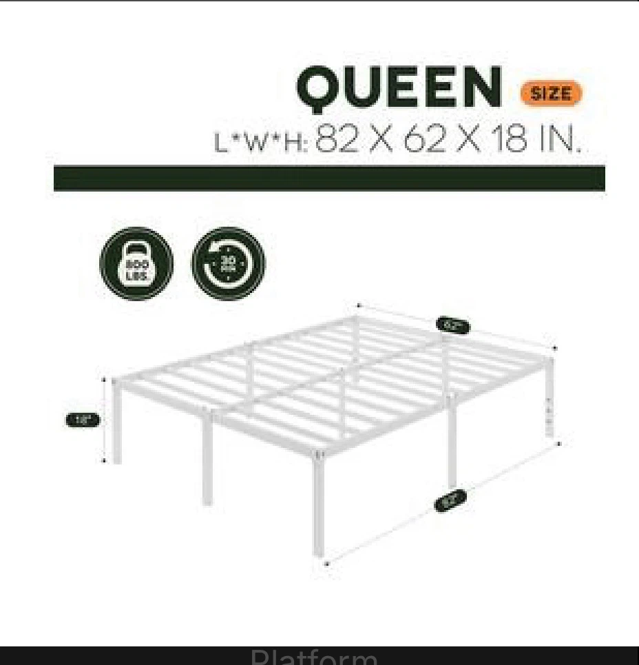 Einfach White Queen Size Metal Platform Bed Frame - photo 2
