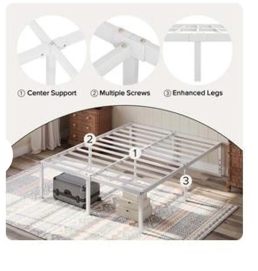 Einfach White Queen Size Metal Platform Bed Frame - photo 5