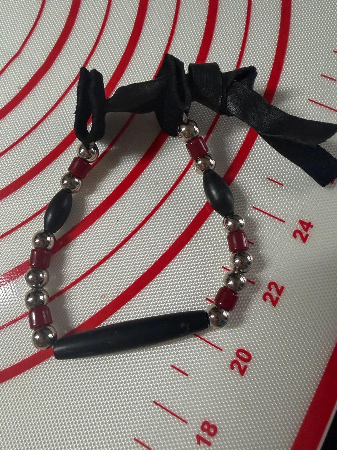 Iroquois Traditional Beaded Bone Bracelet made with leather