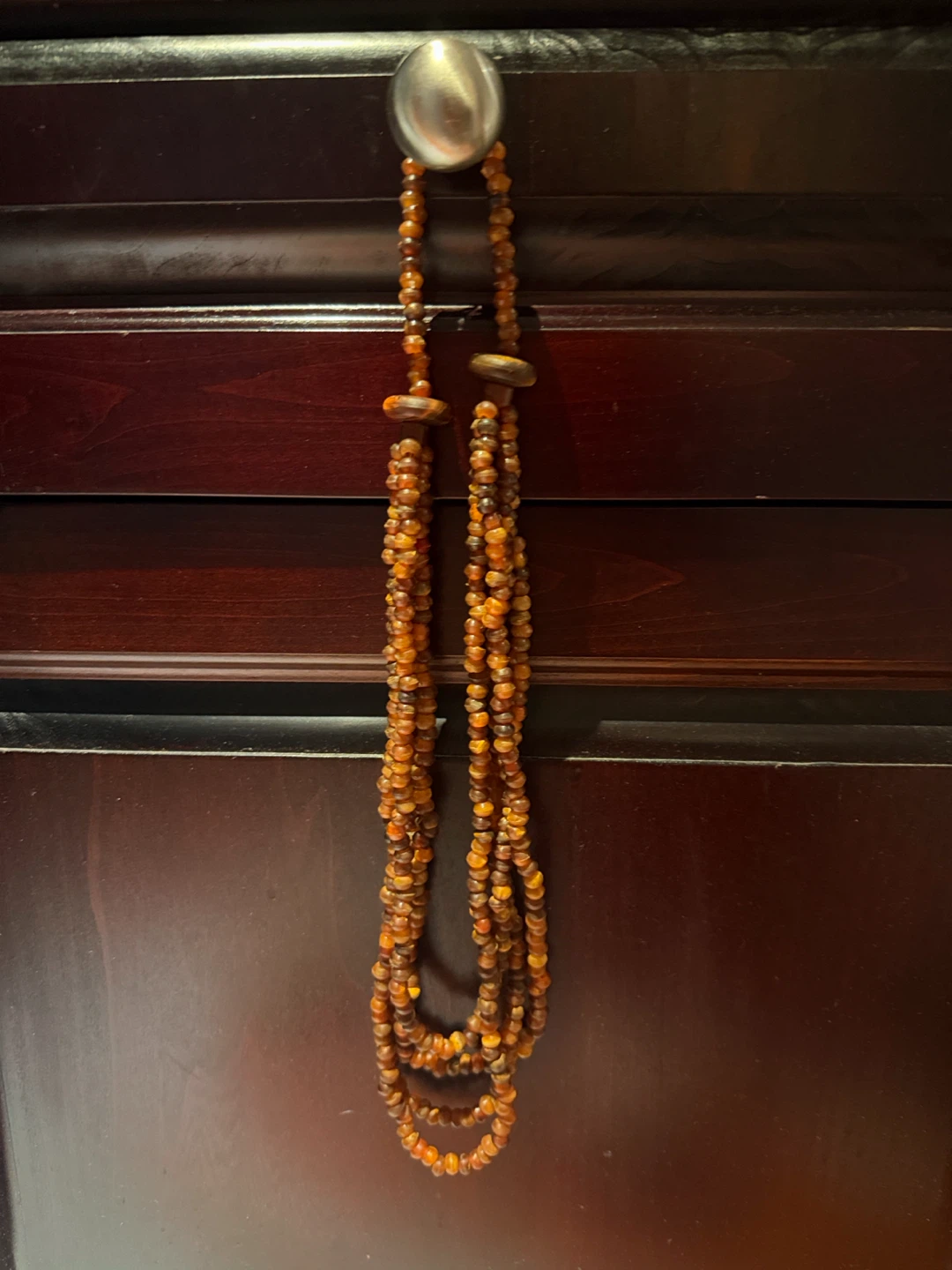 Vintage Amber Lucite Beaded extra long necklace 14-in