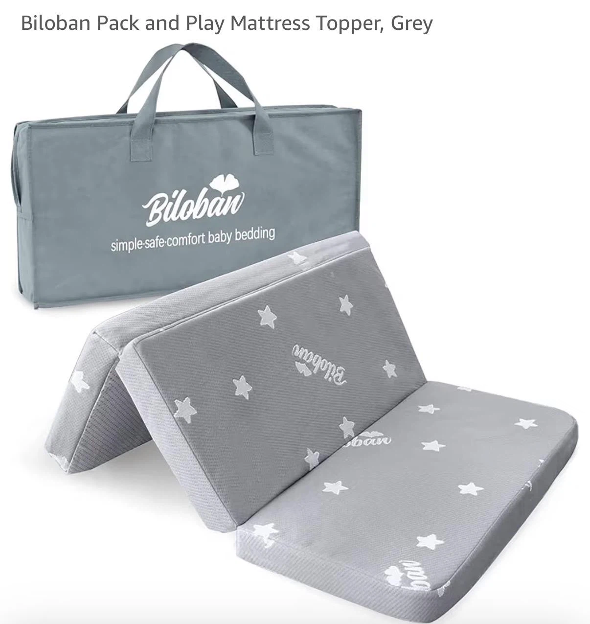 Biloban Pack and Play Mattress Topper - Grey