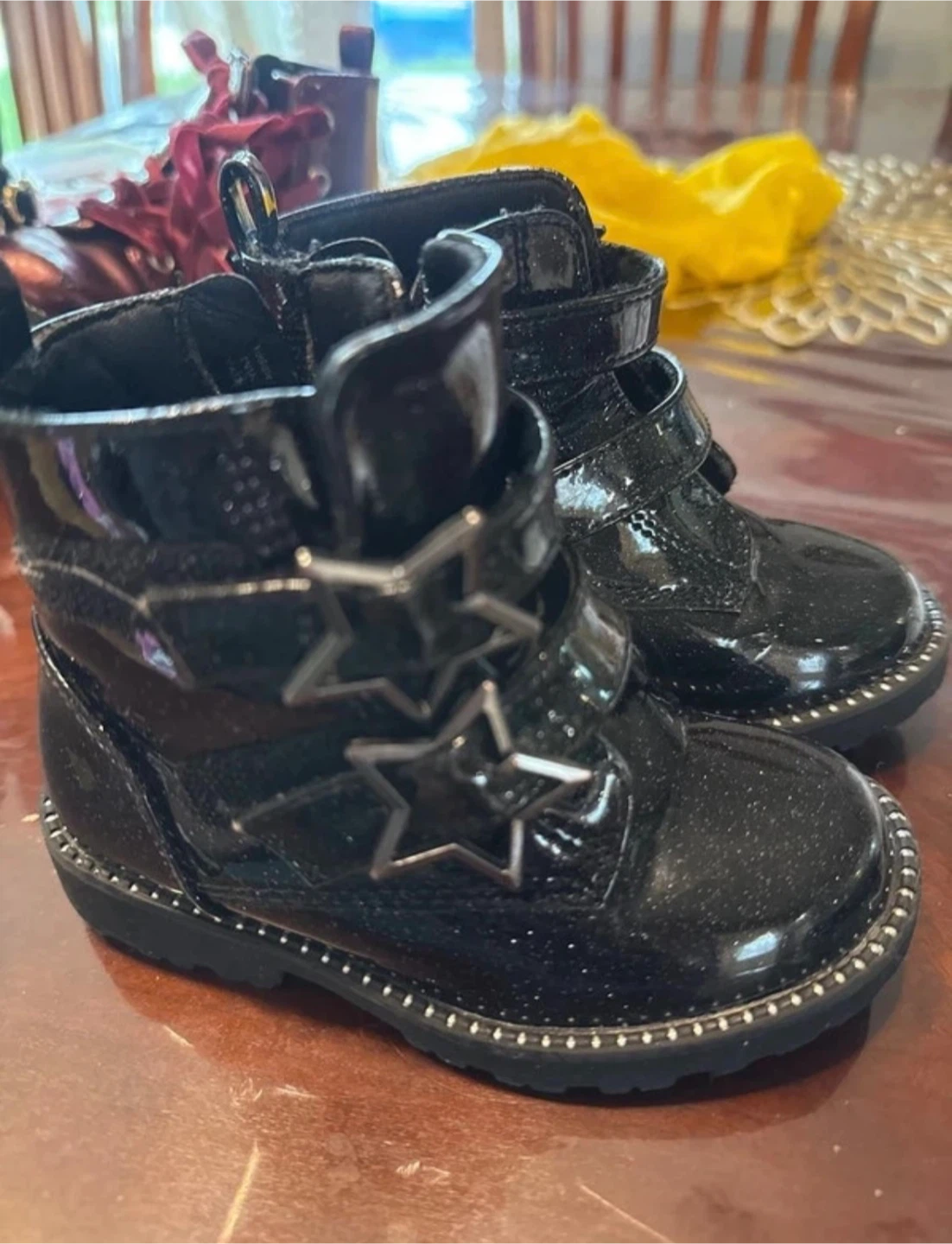 Girls Black Glitter Star Ankle Boots Size 19