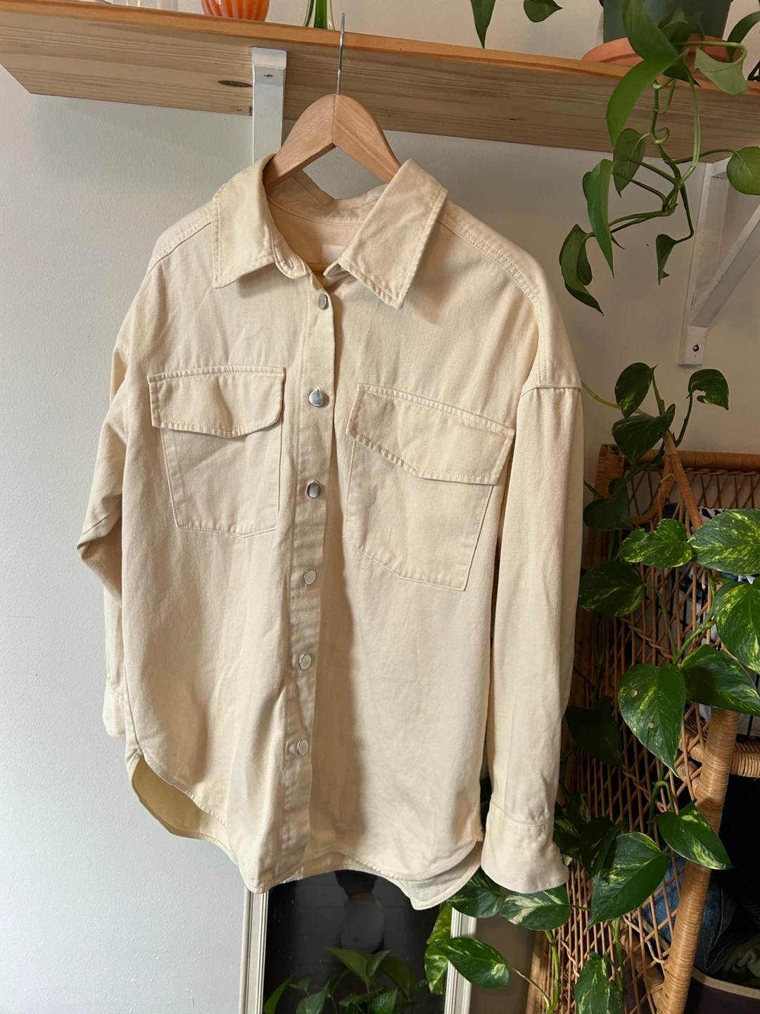 H&M vintage Cream Denim Shirt Jacket