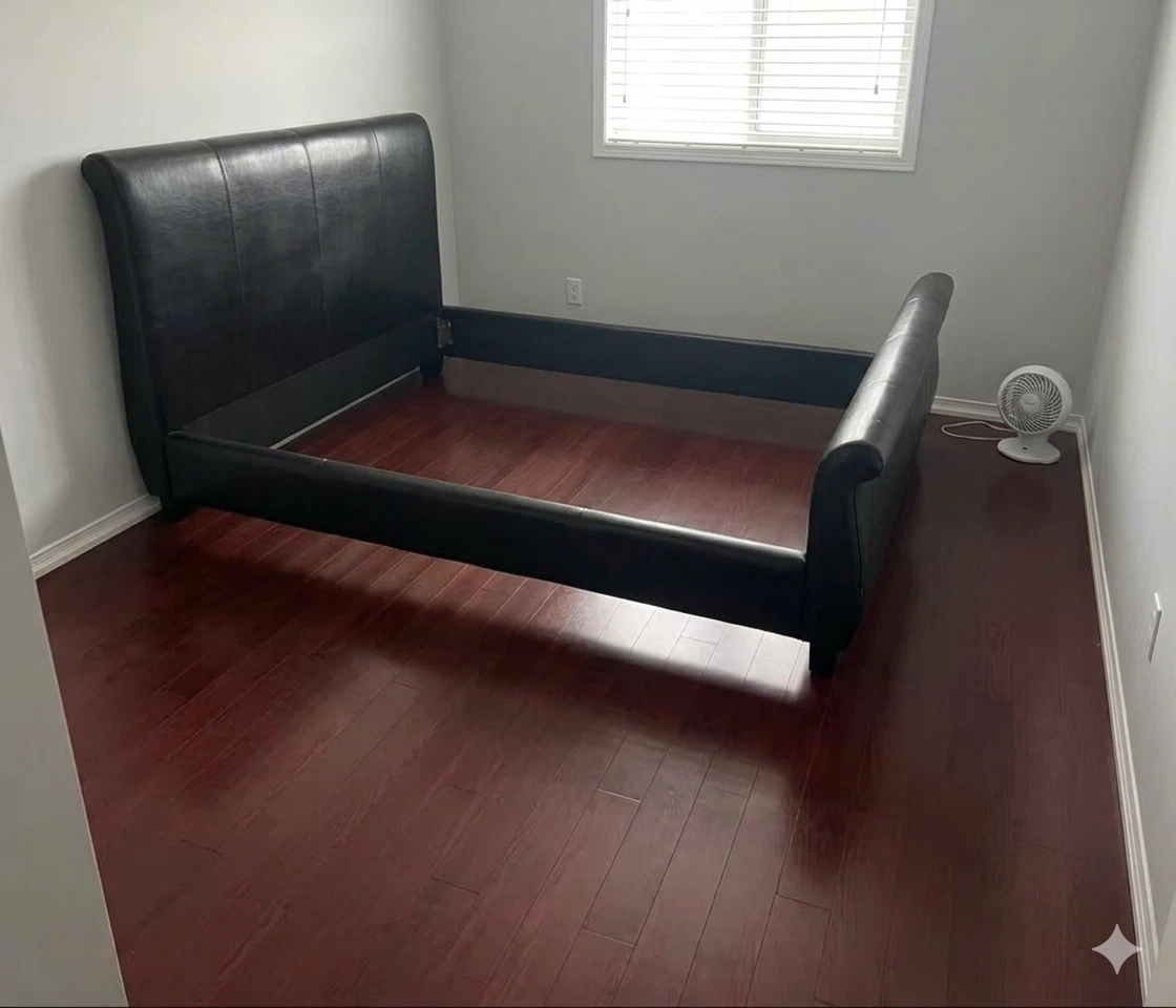Black Faux Leather Sleigh QUEEN Bed Frame