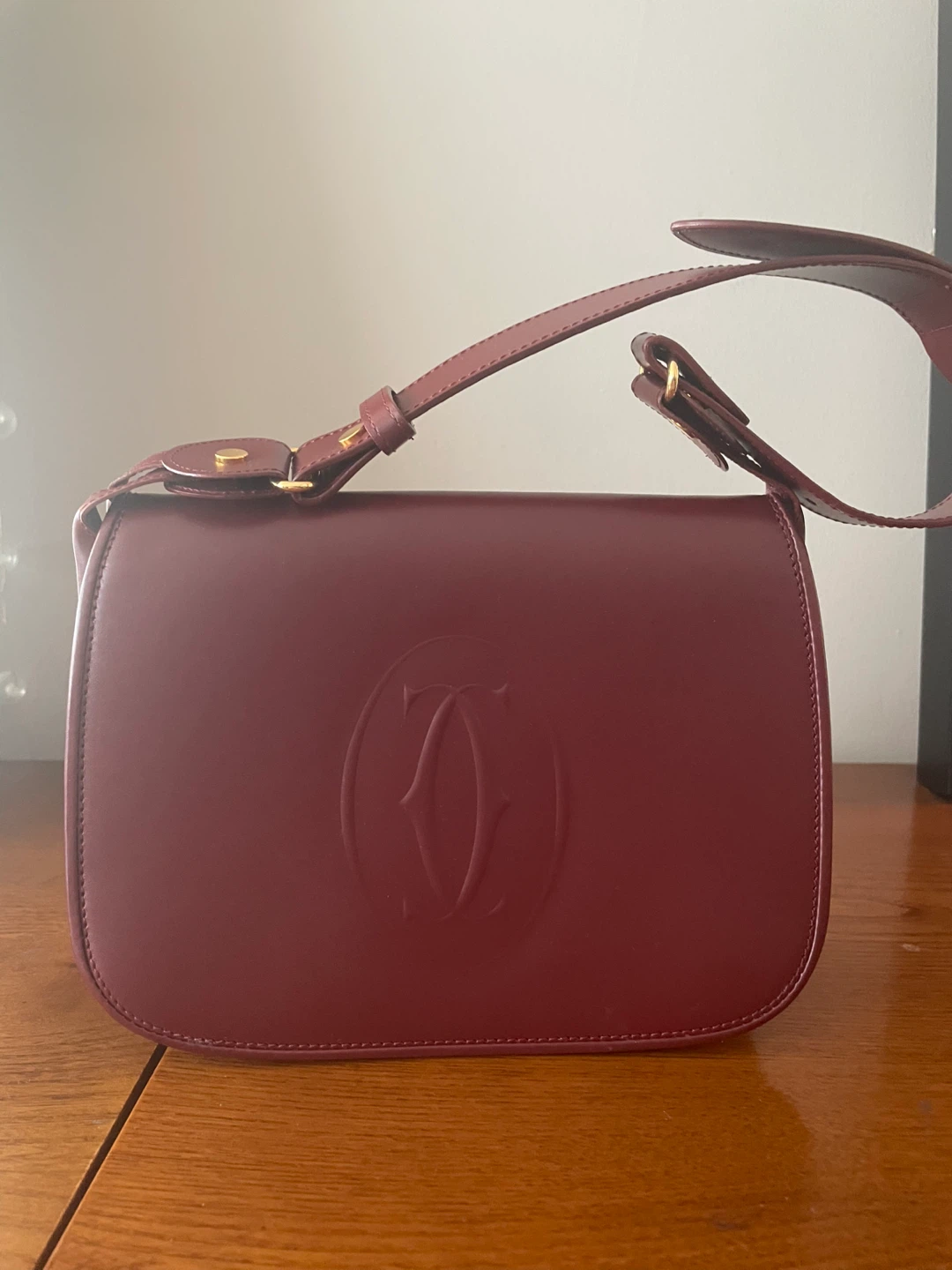 Vintage Cartier Burgundy Leather Shoulder Bag