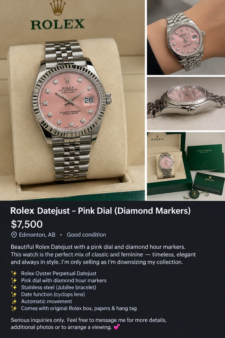 DateJust Pink Face Women’s Rolex