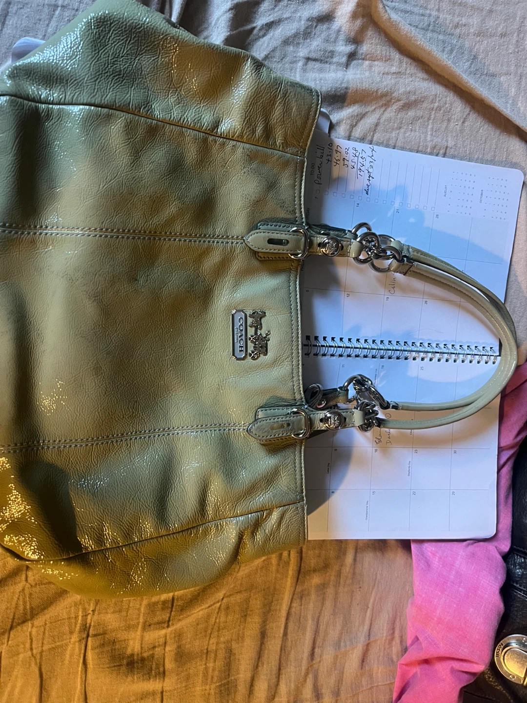 Olive Green coach Leather Tote Bag