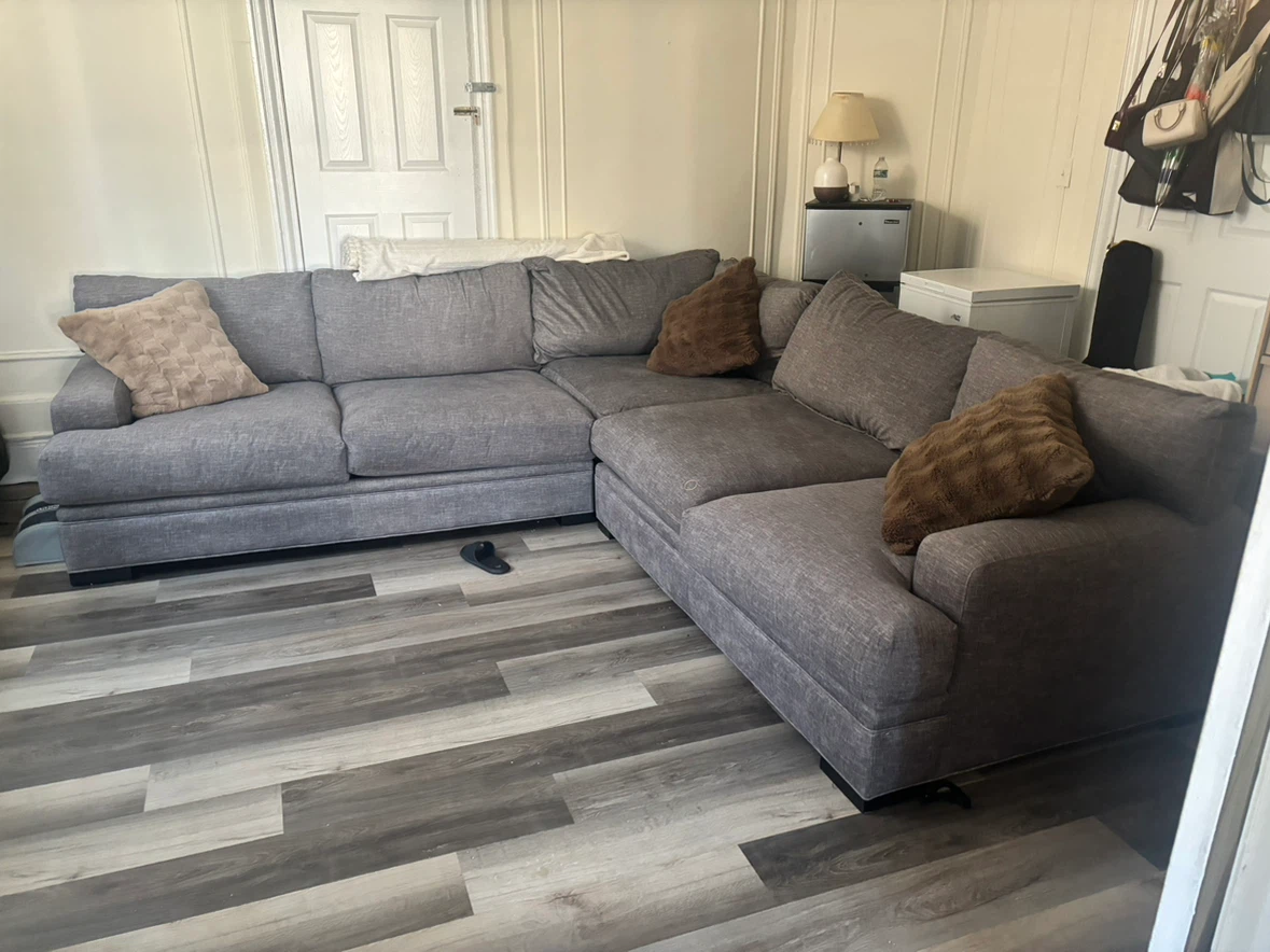 Grey fabric L - shaped sectional couch - photo 2