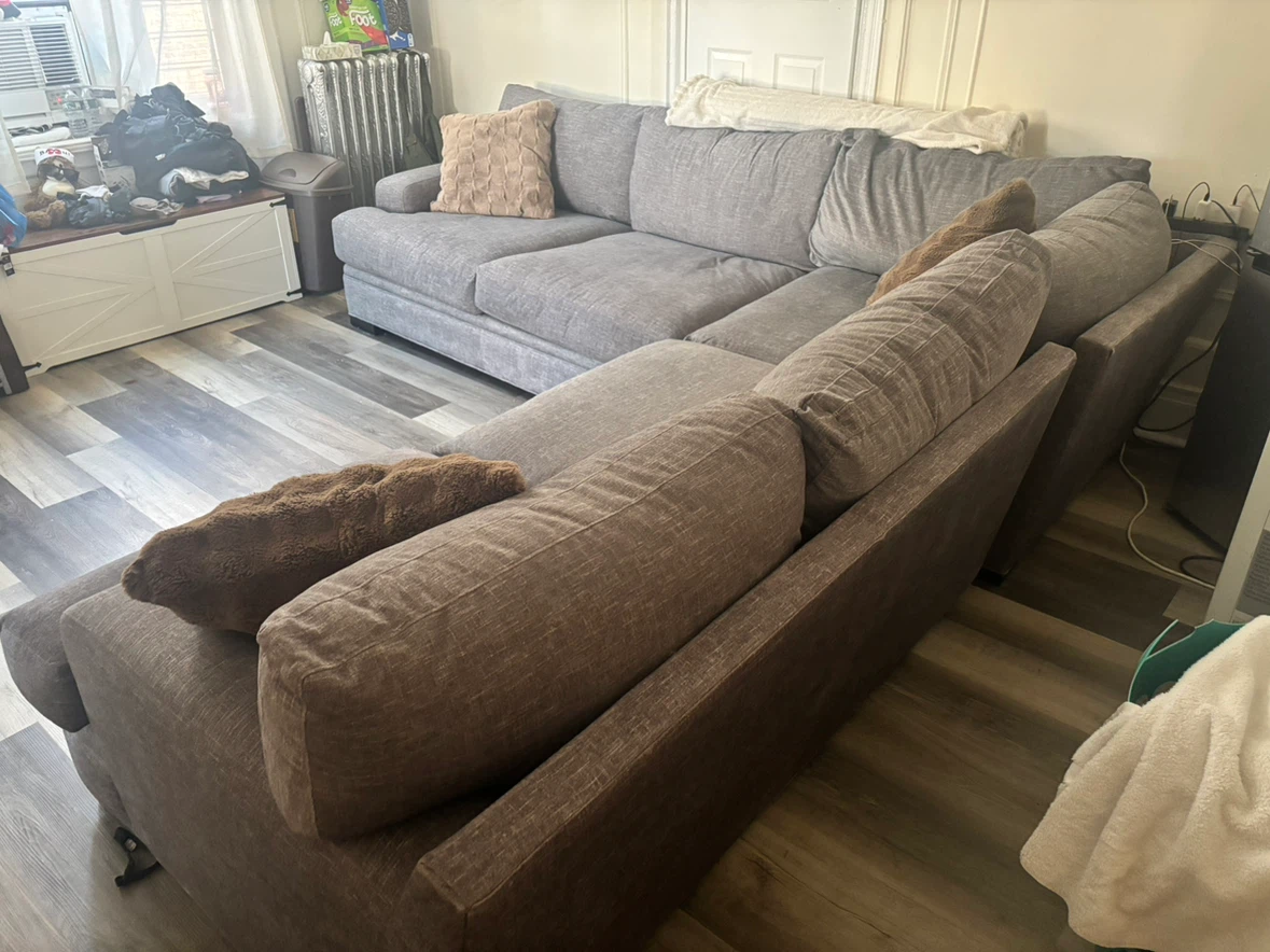 Grey fabric L - shaped sectional couch - photo 3