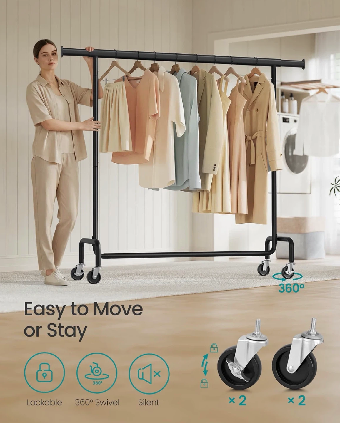 Extendable Black Metal Rolling Garment Rack - photo 4