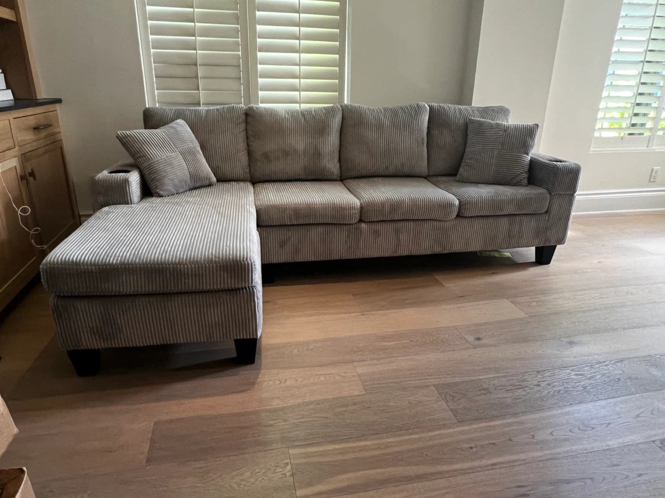 Gray Corduroy Sectional Sofa with Chaise