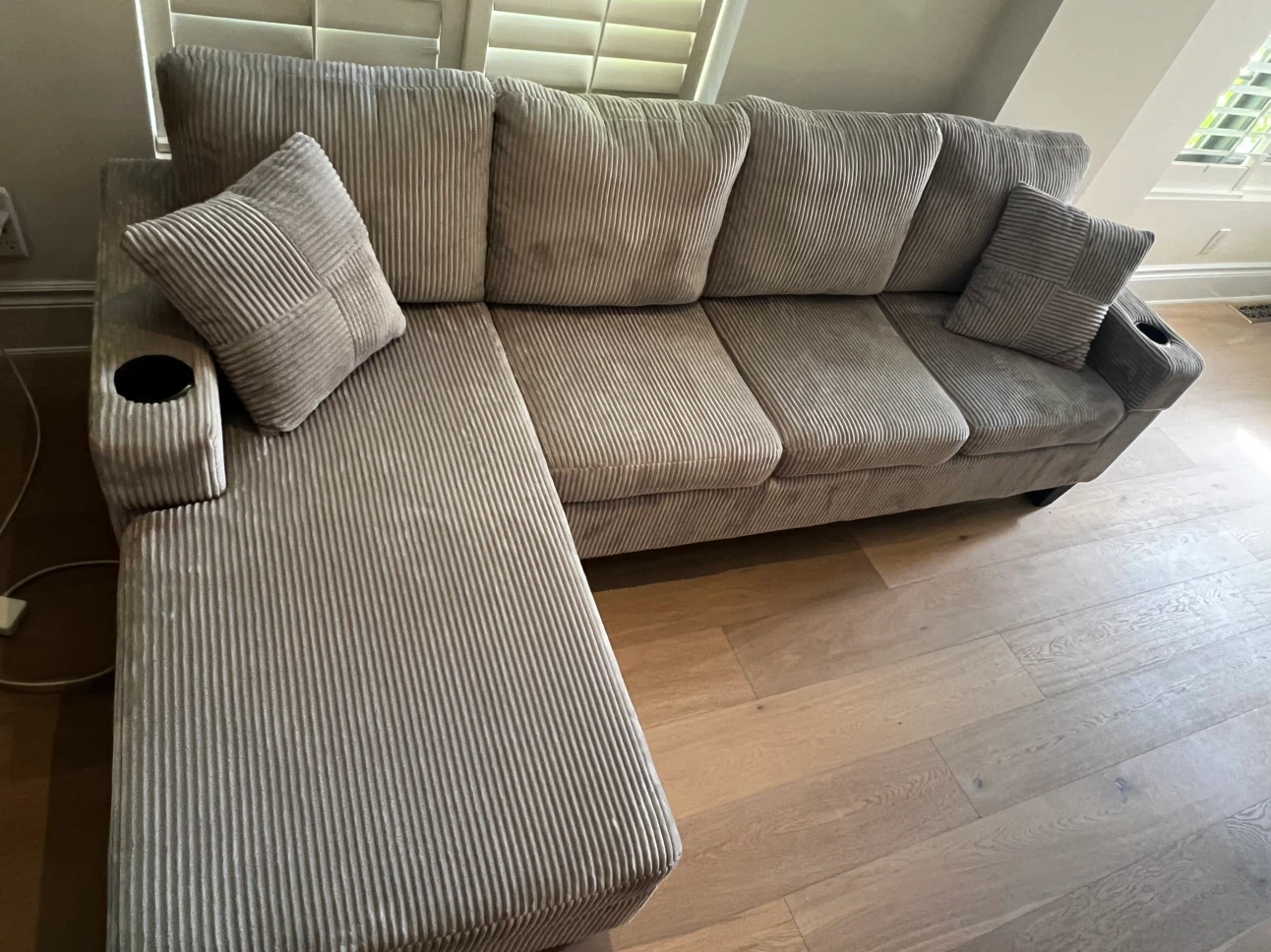 Gray Corduroy Sectional Sofa with Chaise - photo 2
