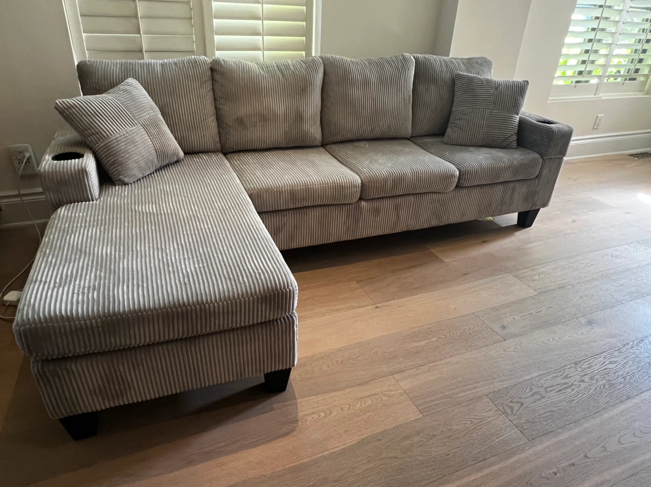 Gray Corduroy Sectional Sofa with Chaise - photo 5