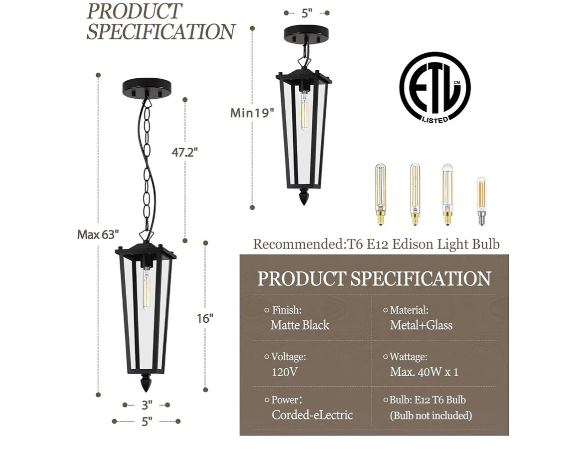 Outdoor Pendant Light - Matte Black - photo 3
