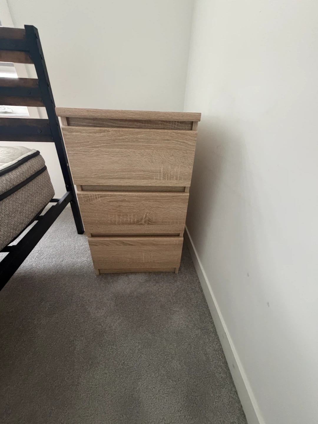 3-Drawer Nightstand, Light Oak Wood Finish