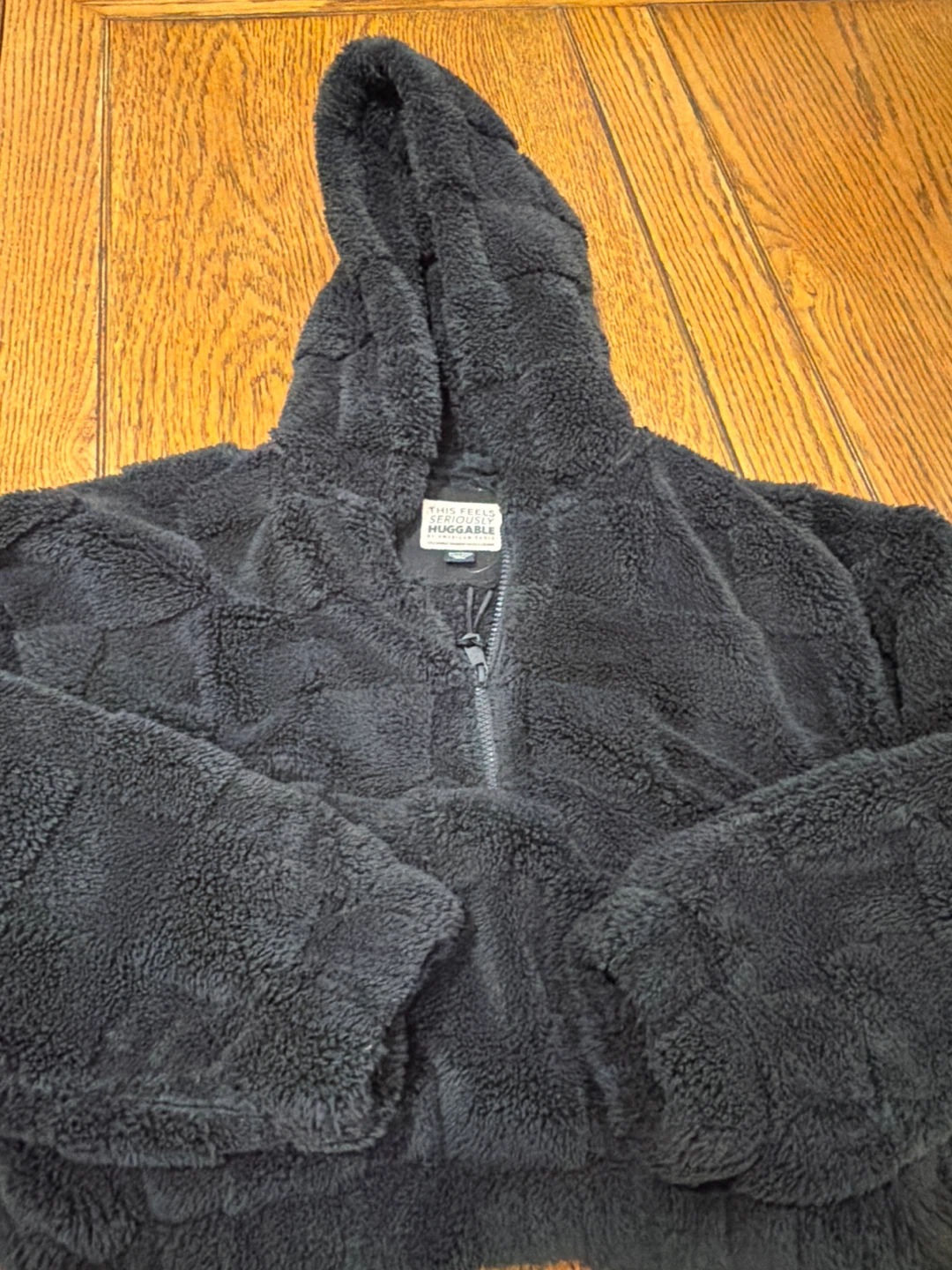 American Eagle Fuzzy Quarter-Zip Hoodie Black XS