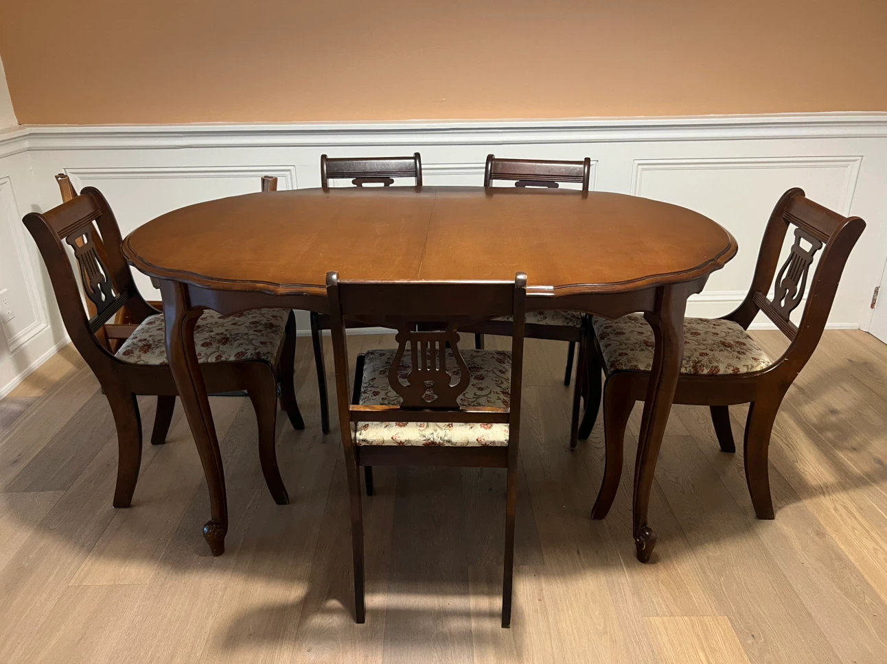Wooden Dining Table & Chairs with Floral Cushions