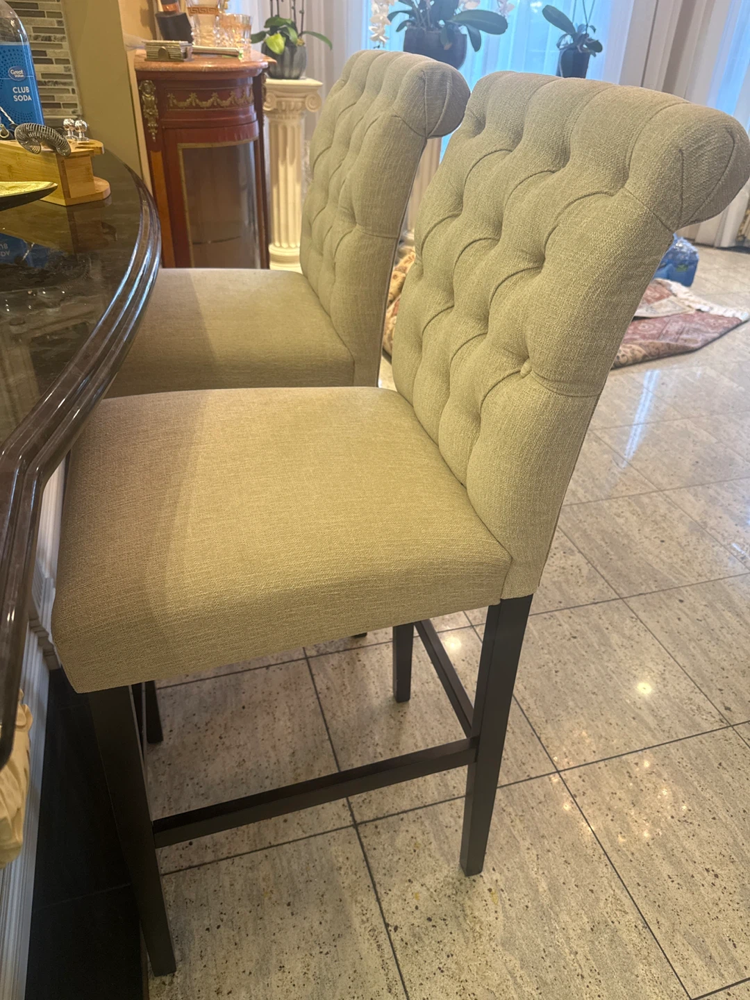 Set of Two Tufted Upholstered Bar Stools