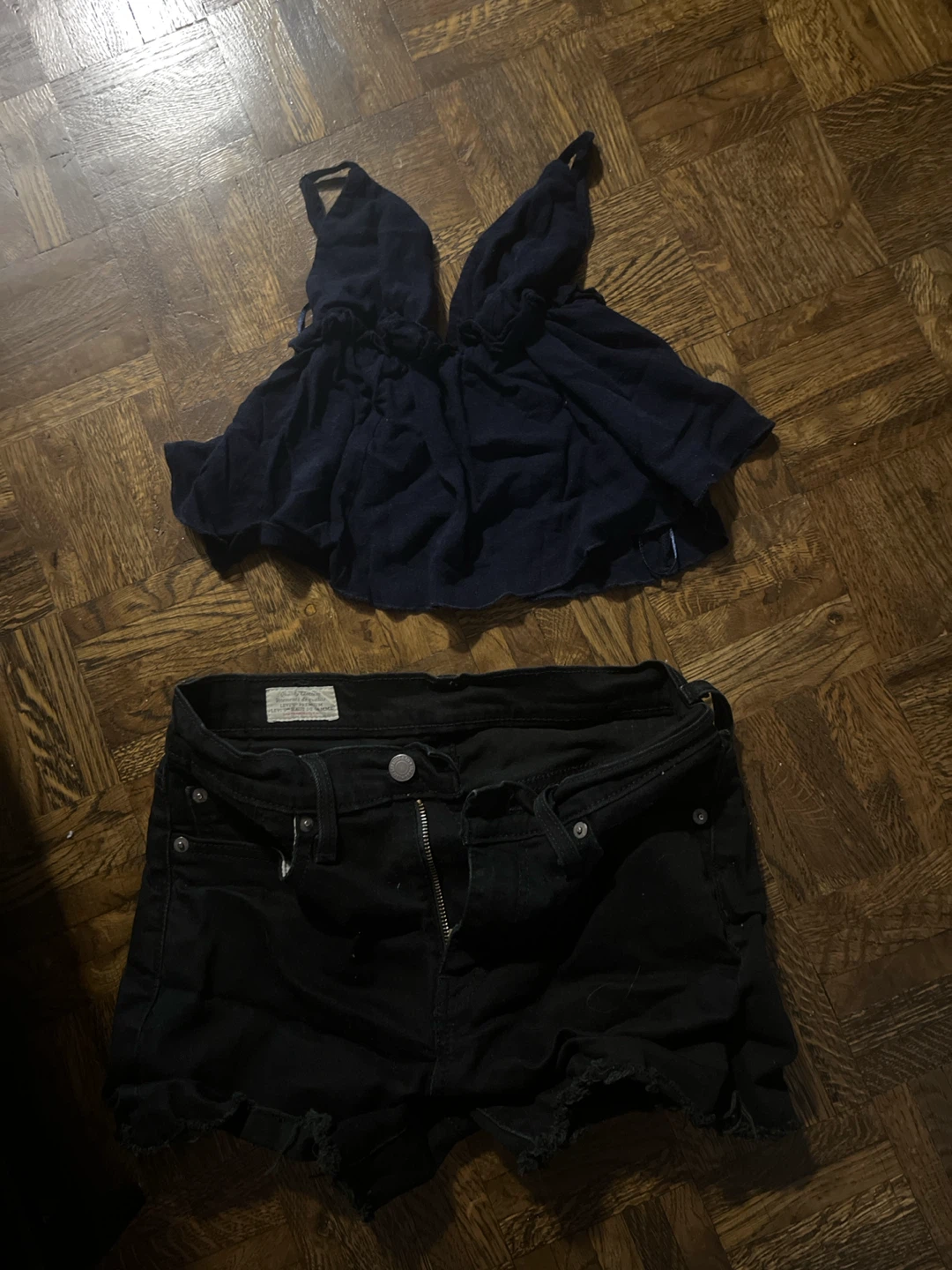 Levi's Black Denim Shorts and Vintage Garage Navy Tank Top Set