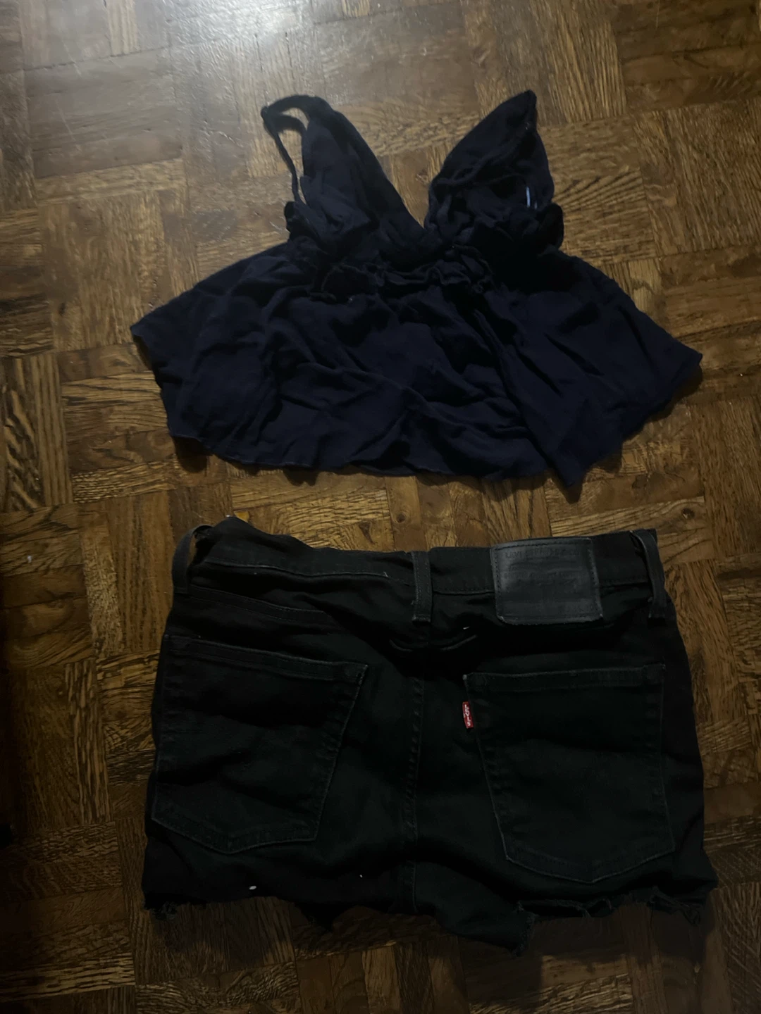 Levi's Black Denim Shorts and Vintage Garage Navy Tank Top Set - photo 2