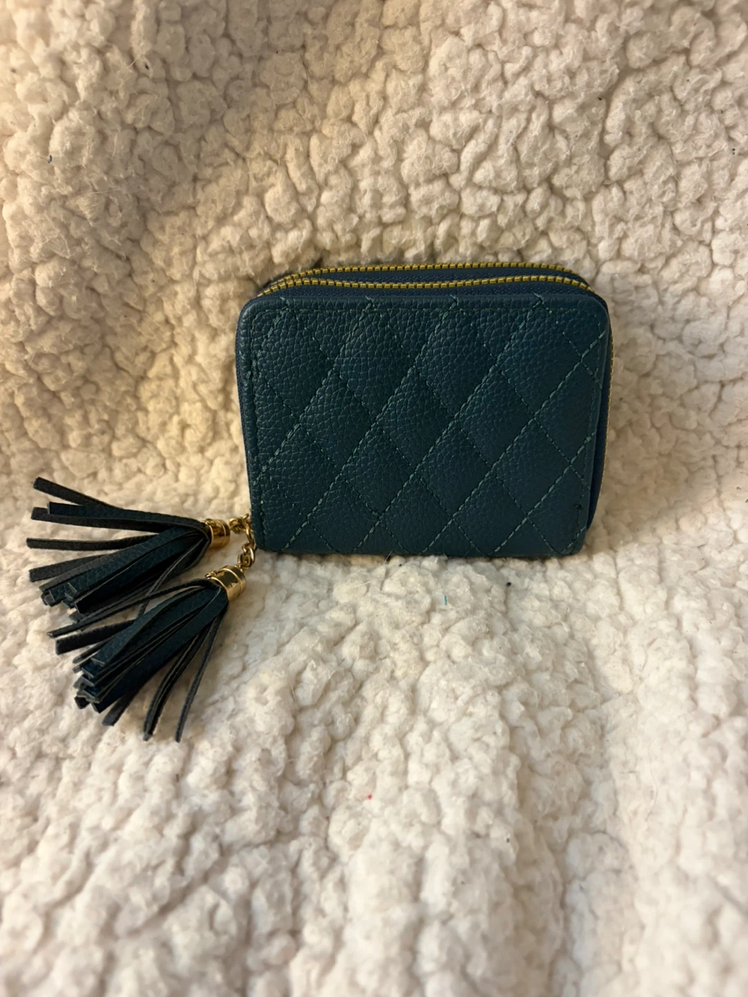 Dark Aqua Green Quilted Small Zipper Wallet