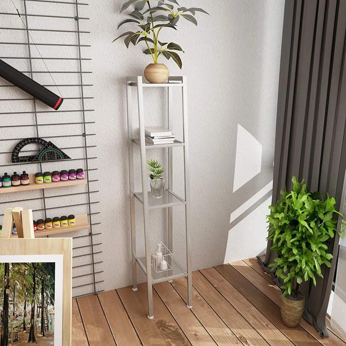 White Metal 4-Tier Slim Storage Shelf - Pickup only
