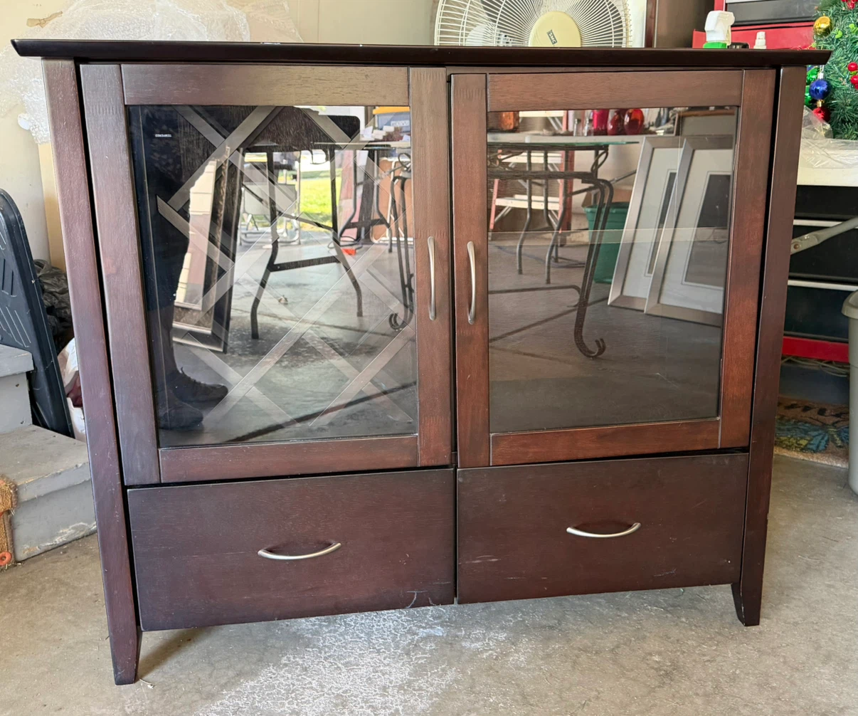 Dark Wood Wine Cabinet with Drawers