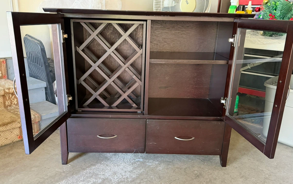 Dark Wood Wine Cabinet with Drawers - photo 2