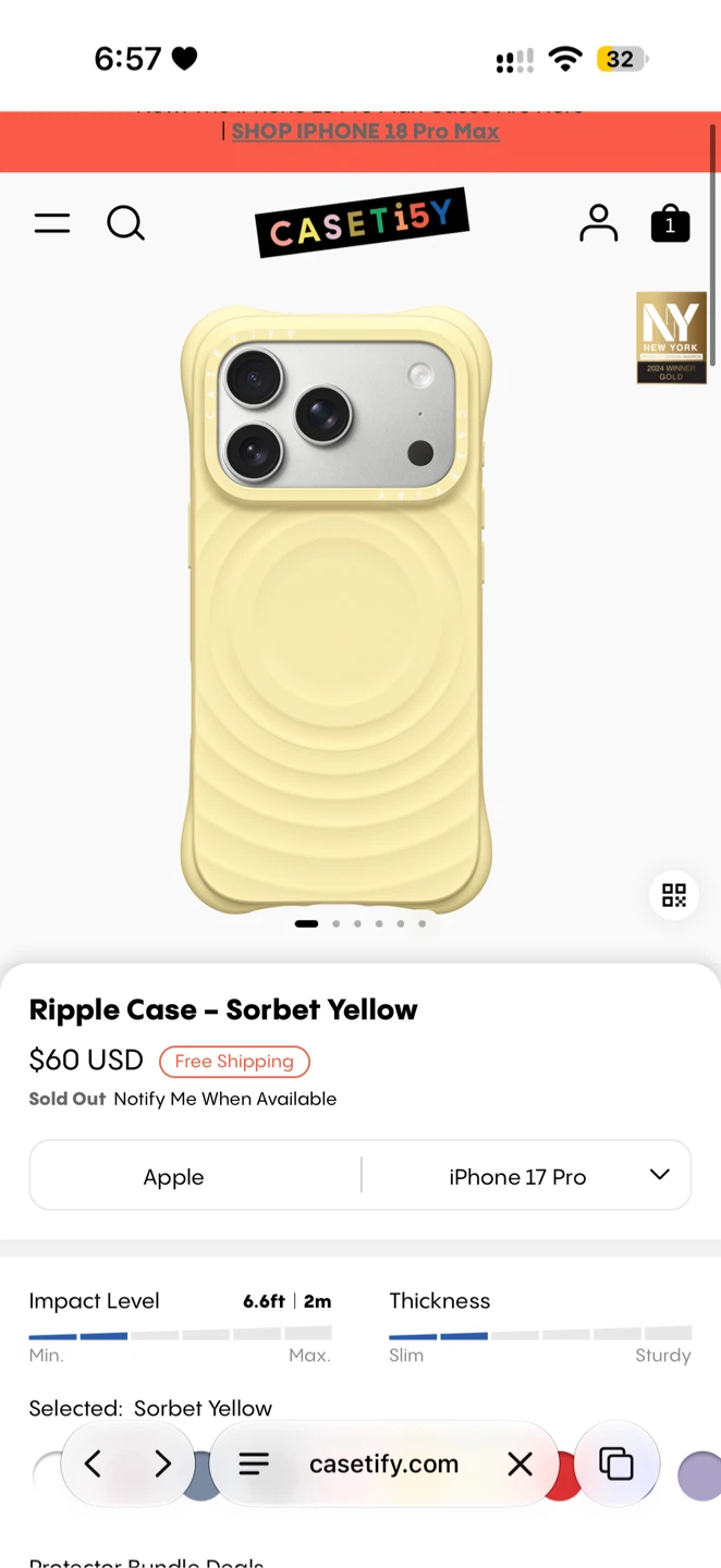 Casetify Ripple Case for iPhone 17 Pro/18 Pro - Sorbet Yellow - photo 4