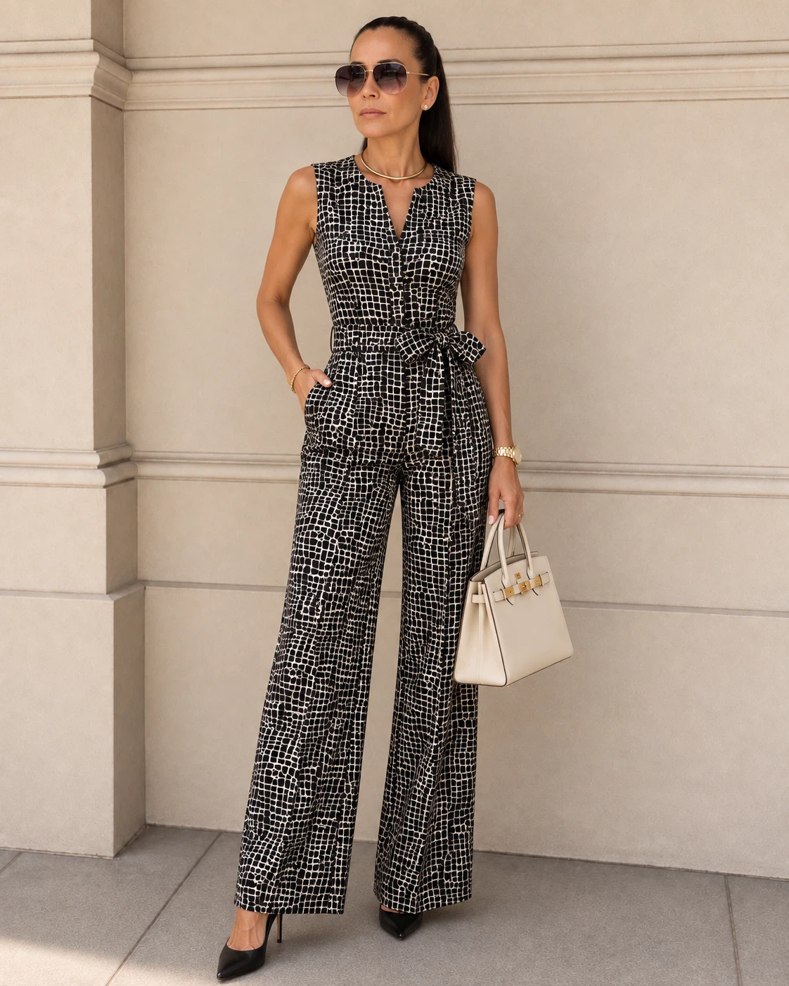 Calvin Klein Sleeveless Patterned Jumpsuit