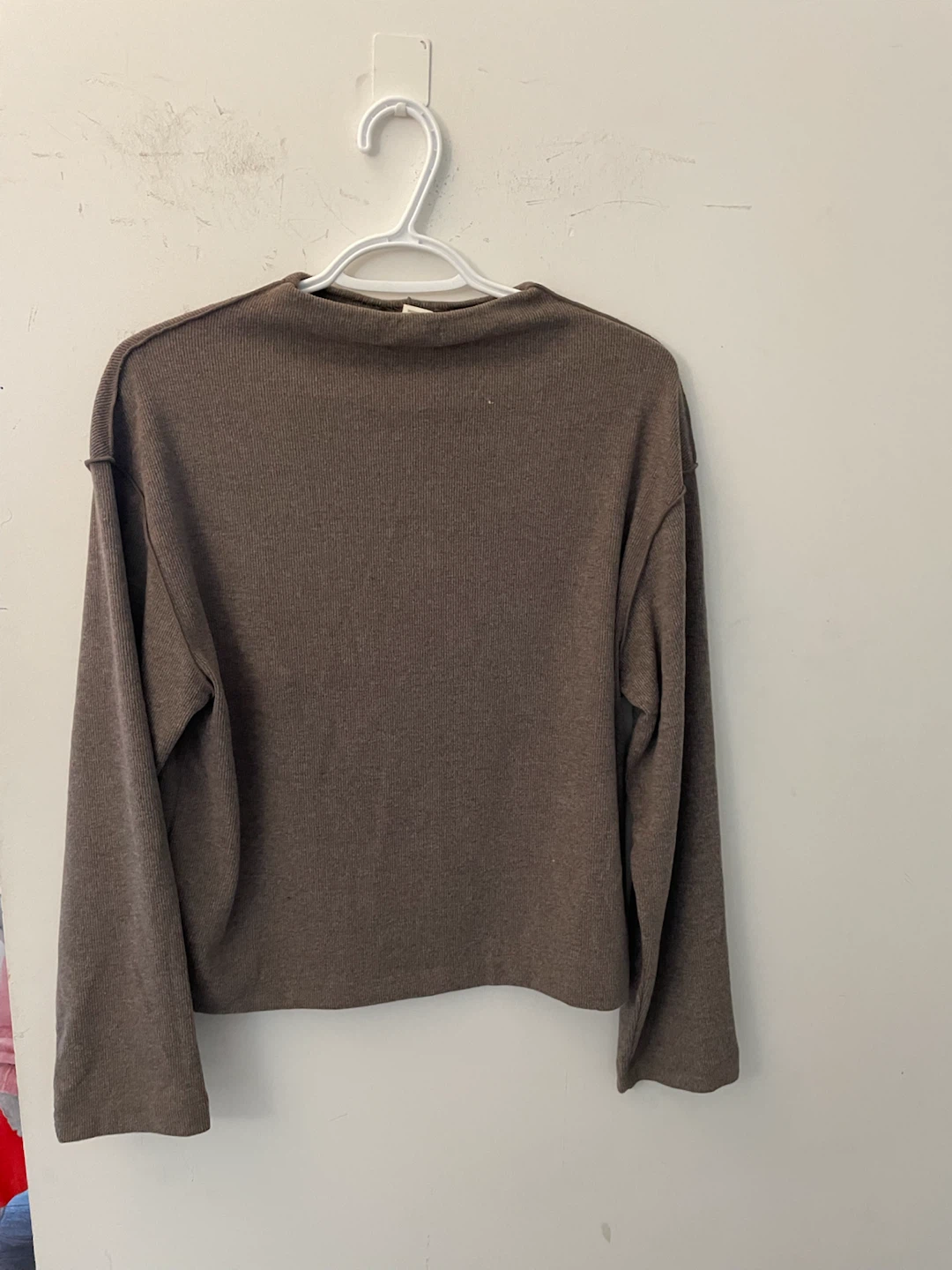Brown ribbed long-sleeve top