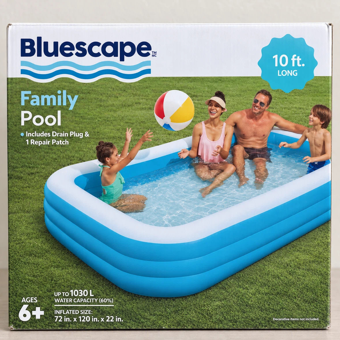 BNIB - Bluescape 10 ft Family Inflatable Pool – 72” x 120” x 22”