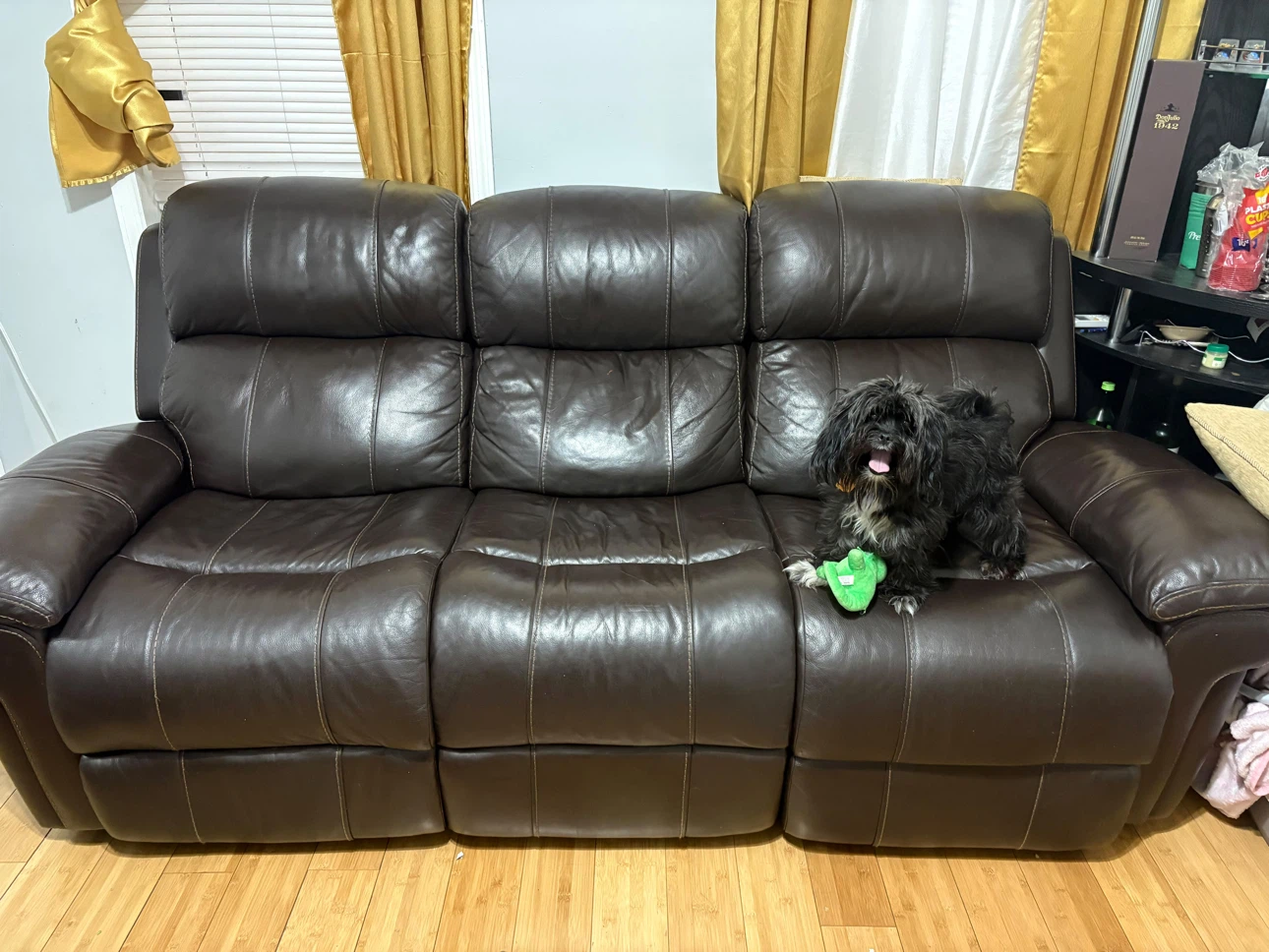 Dark Brown Leather Reclining Sofa - photo 2