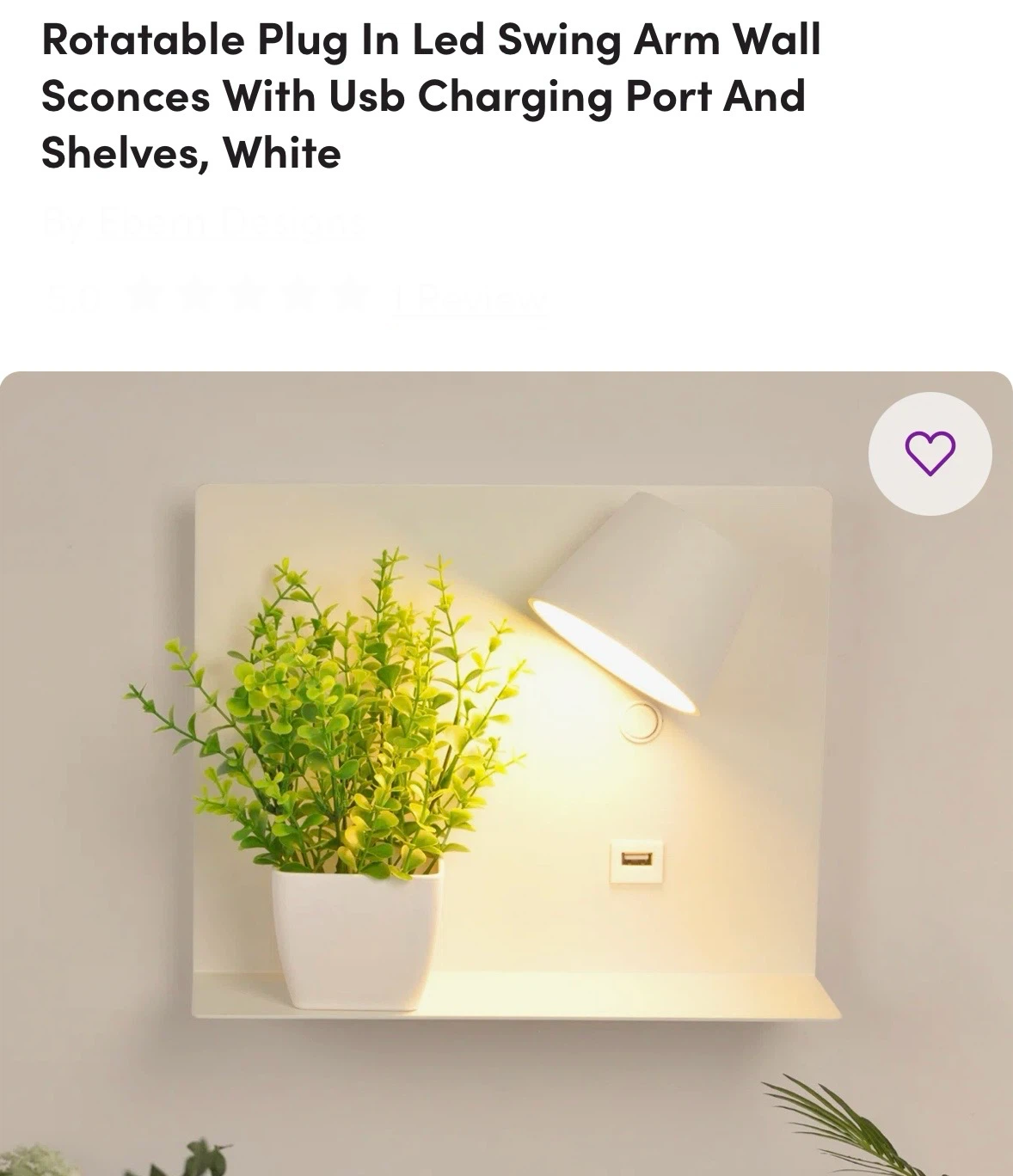 Rotatable LED Wall Sconce with Shelf and USB