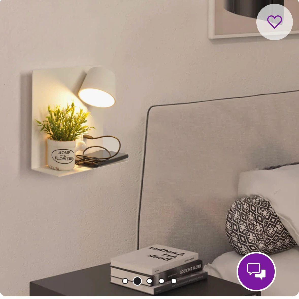 Rotatable LED Wall Sconce with Shelf and USB - photo 2