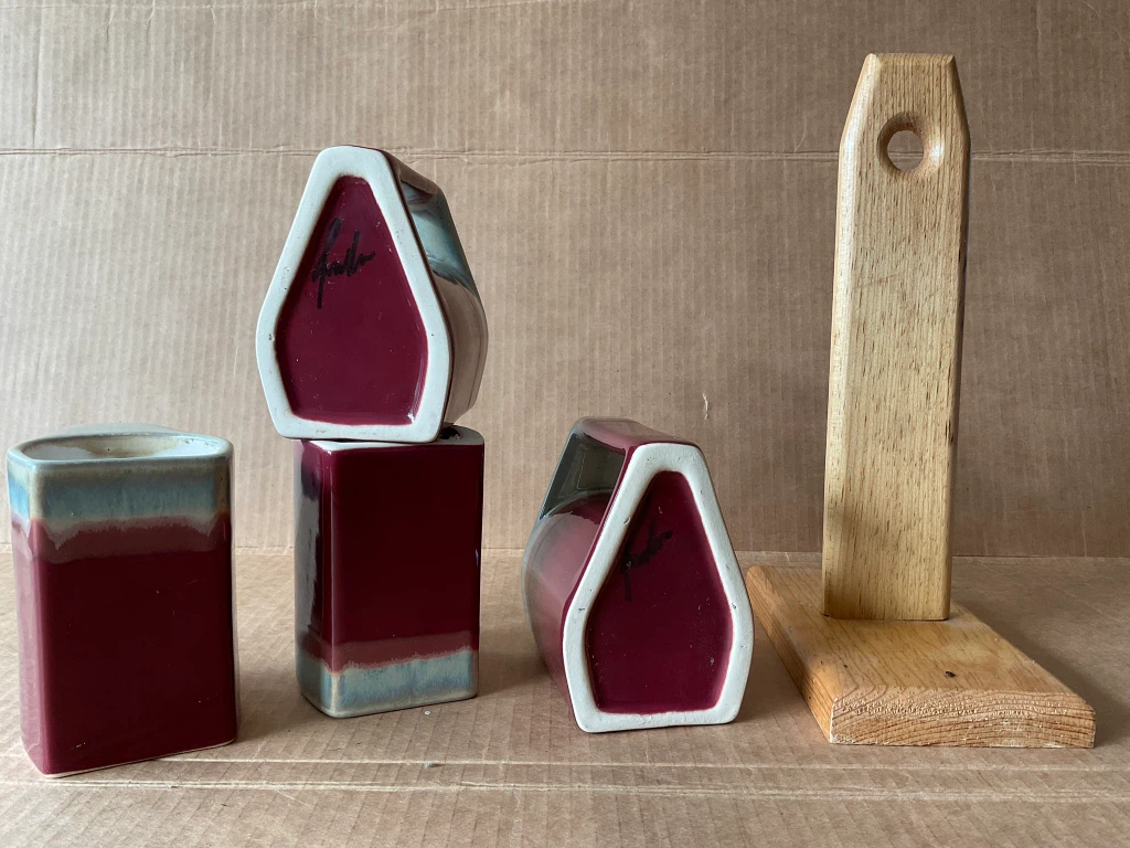 Vintage Rodolfo Padilla Stacking Mugs Set with Wood Stand 1980’s - photo 3
