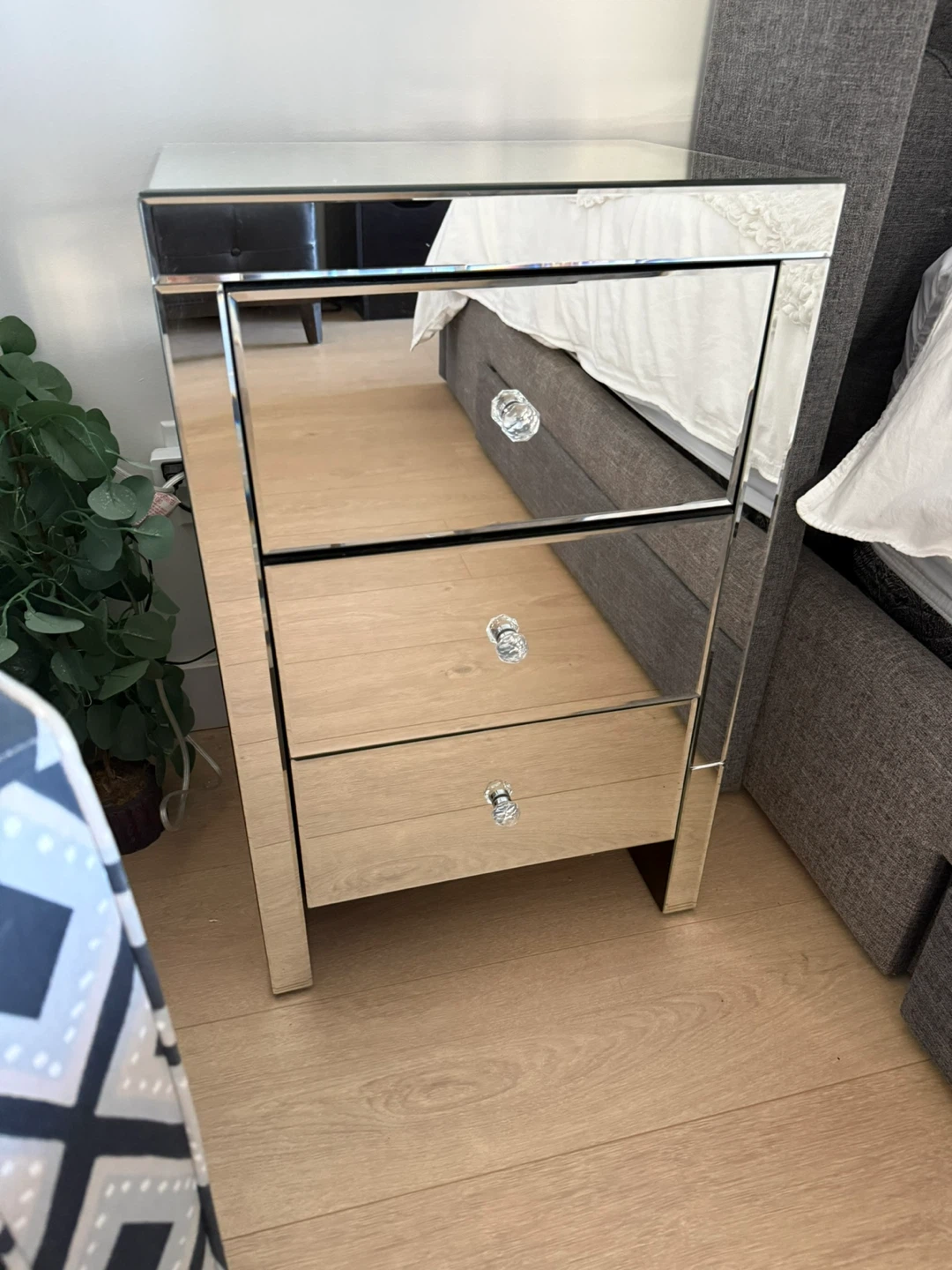 Mirrored Bedside Table with 3 Drawers