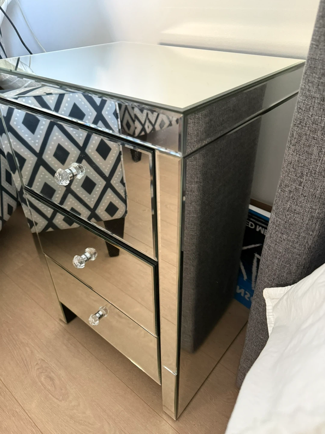 Mirrored Bedside Table with 3 Drawers - photo 3