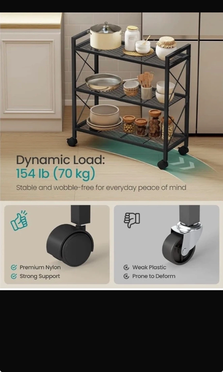 3-Tier Metal Storage Cart with Wheels